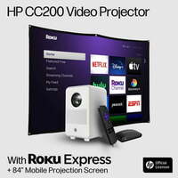 HP CC200 FHD LCD LED Projector with Roku Express Streaming Player and 84" Mobile Projection Screen