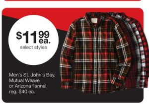 St. John's Bay  Men's St. John's Bay, Mutual Weave or Arizona flannel for $11.99 Each