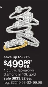 1 ct. t.w. lab-grown diamond in 10k gold for $499.99 Each