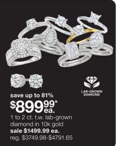 1 to 2 ct. t.w. lab-grown diamond in 10k gold for $899.99 Each