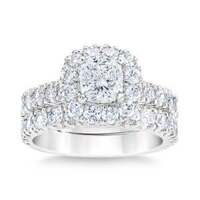 Cushion Cut & Round Brilliant 3.00 ctw VS2 Clarity, G Color Diamond Platinum Halo Wedding Set