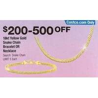 $200-500 Off 18kt Yellow Gold Snake Chain Bracelet OR Necklace