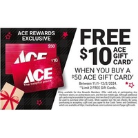 Free $10 Ace Gift Card When You Buy A $50 Ace Gift Card