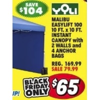 Malibu Easylift 100 10ftx10ft. Instant Canopy With 2 Walls And 4 Anchor Bags