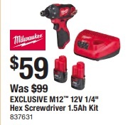 M12 12V 1/4-in Hex Screwdriver 1.5Ah Kit