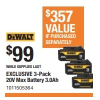 3-Pack 20V Max Battery 3.0Ah