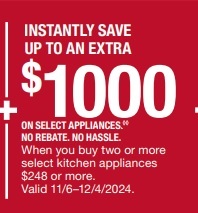 Save up to $1000 on Select Appliances