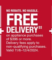 Free Shipping on appliance purchases of $396 or more