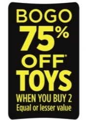 BOGO 75% Off Toys When You Buy 2 Equal Or Lesser Value