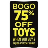 BOGO 75% Off Toys When You Buy 2 Equal Or Lesser Value