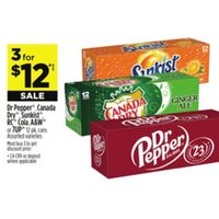 12 pk. Dr Pepper, Canada Dry, Sunkist, RC Cola, A & W or 7UP