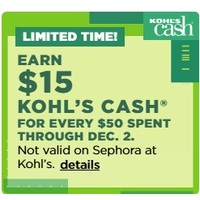 Earn $15 Kohls Cash for every $50 Spend